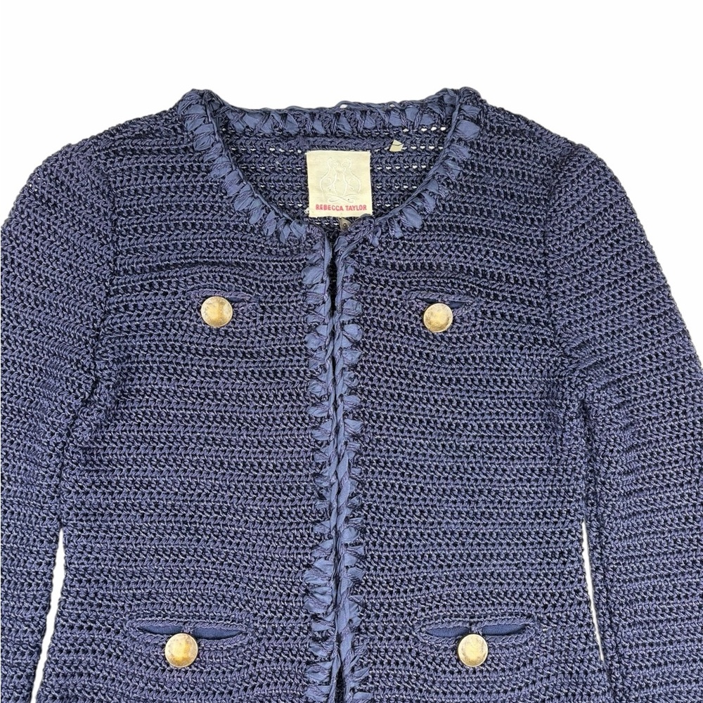Rebecca Taylor Navy Crochet Knit Jacket / Cardigan – Size S - Picture 2 of 5